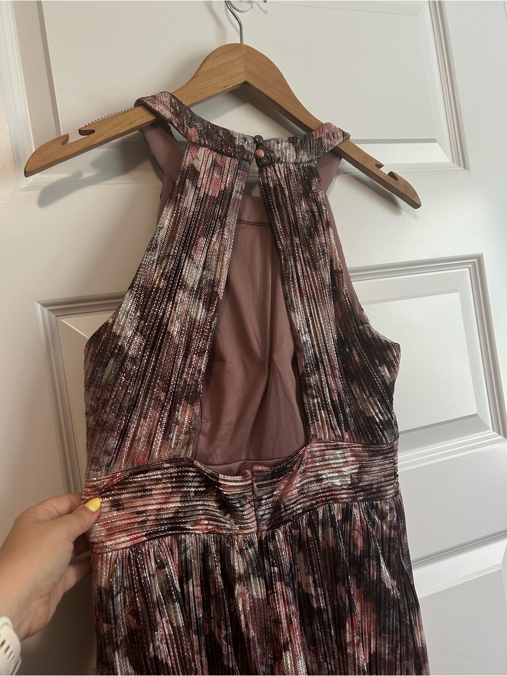 NWT Eliza J Metallic Pleated Halter Maxi Dress in Pink Gown Wedding Formal - Picture 9 of 12